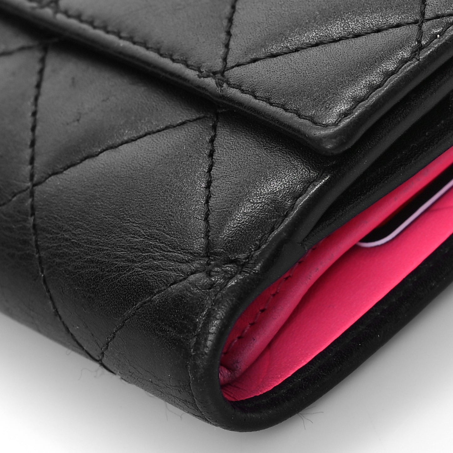 Lambskin Quilted Cambon Flap Wallet Black