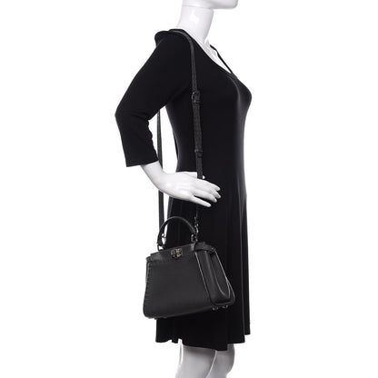 Fendi Cuoio Romano Selleria Bi-Color Mini Peekaboo Iconic Satchel Asfalto Latte 2 of 13