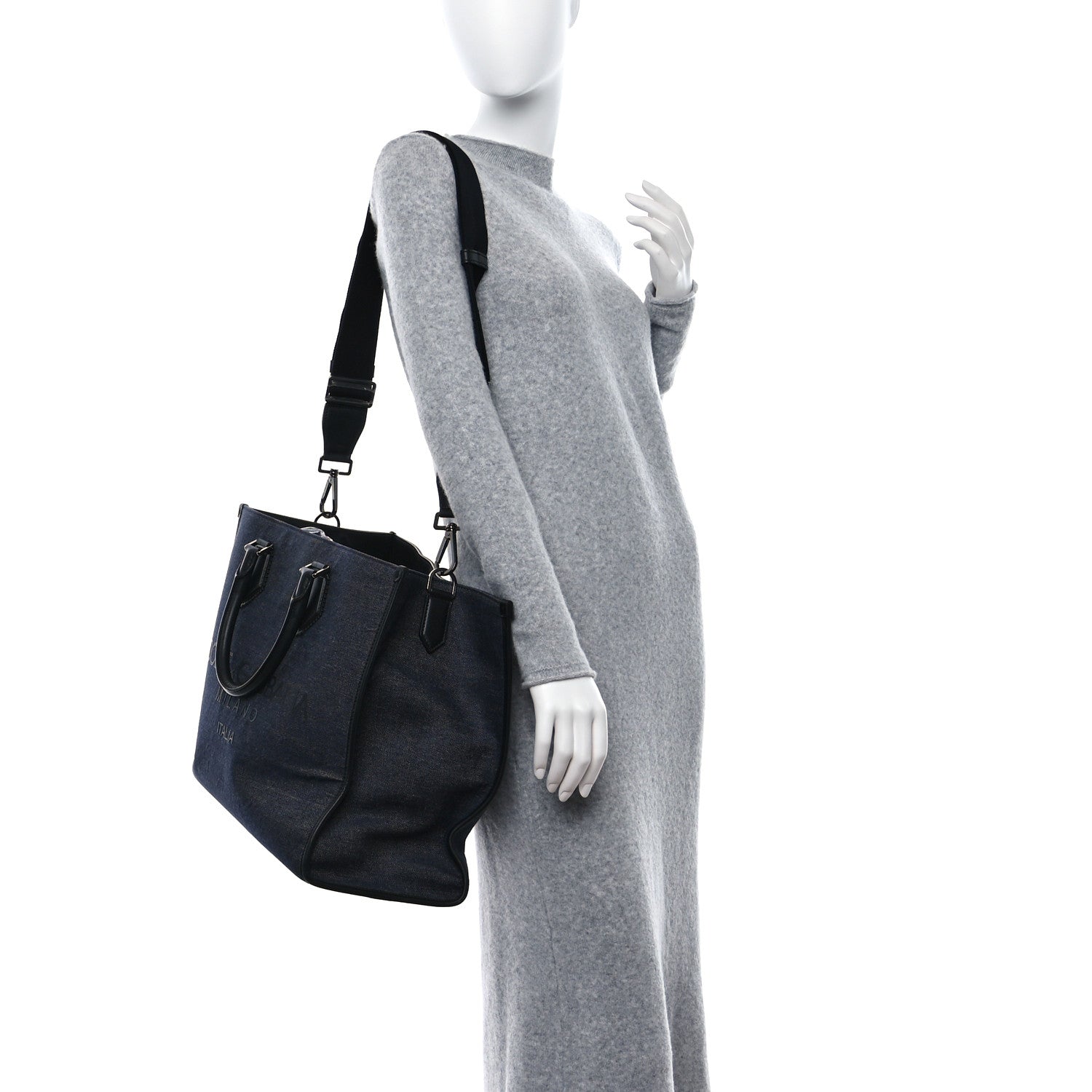 Dolce & Gabbana Canvas Calfskin Embroidered Logo Large Edge Shopper Tote Blue 2 of 8