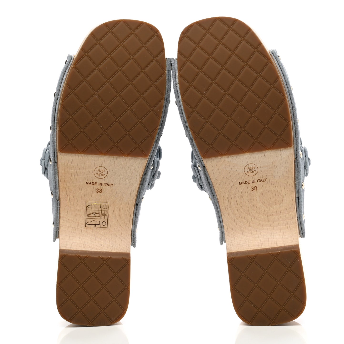 Suede Calfskin Camellia Mules 38 Light Blue