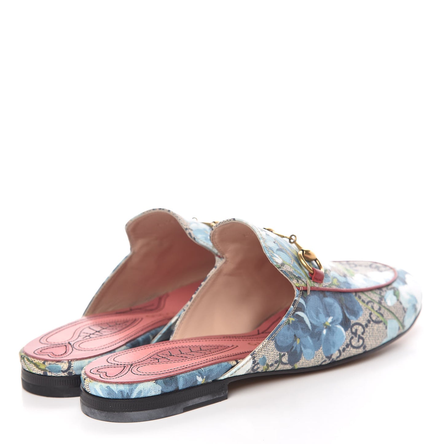 GG Supreme Monogram Blooms Womens Princetown Slippers 37 Beige Blue Navy Hibiscus Red