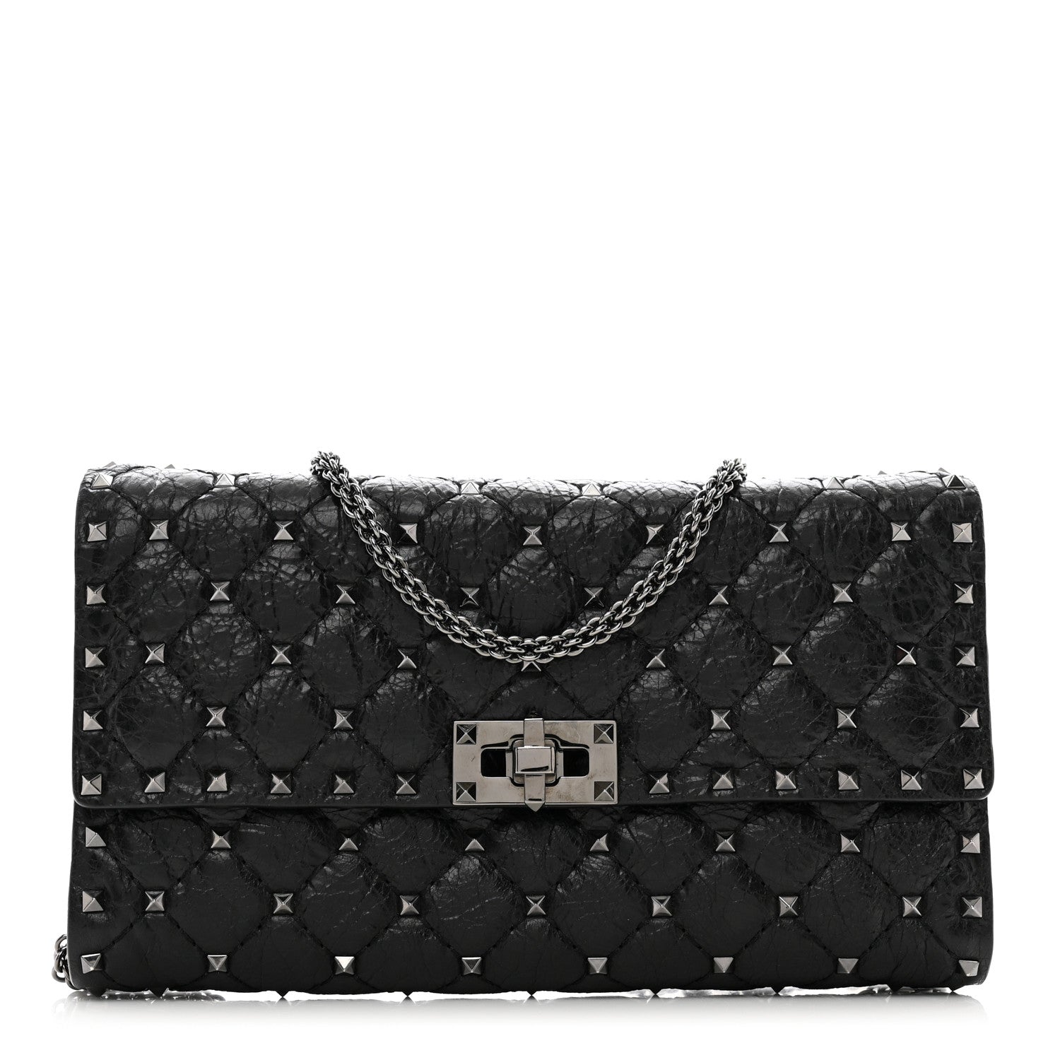 Valentino Garavani Craquele Nappa Rockstud Spike Wallet on Chain Black 1 of 13