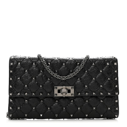 Valentino Garavani Craquele Nappa Rockstud Spike Wallet on Chain Black 1 of 13