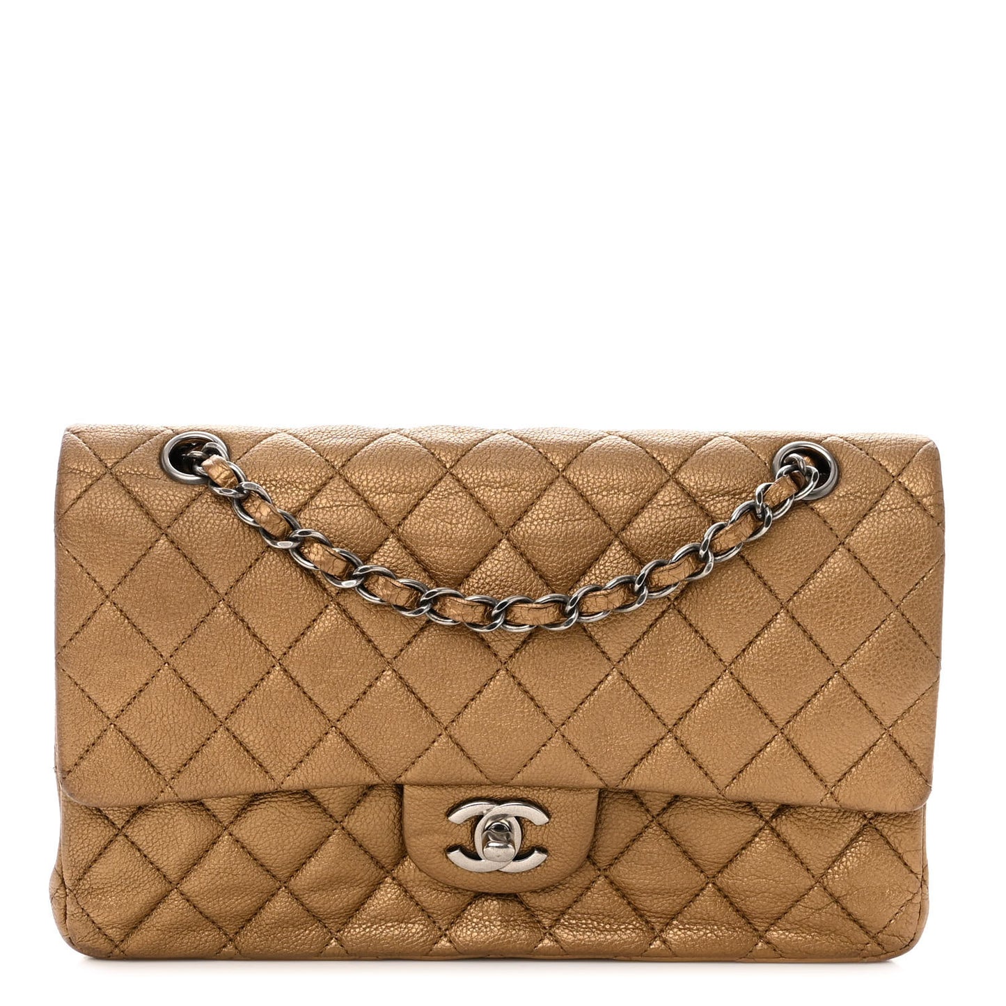 Metallic Caviar Quilted Medium Double Flap Copper