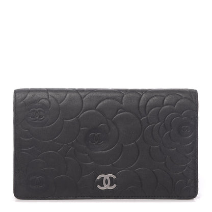 Chanel Lambskin Camellia Embossed Yen Wallet Black 1 of 13