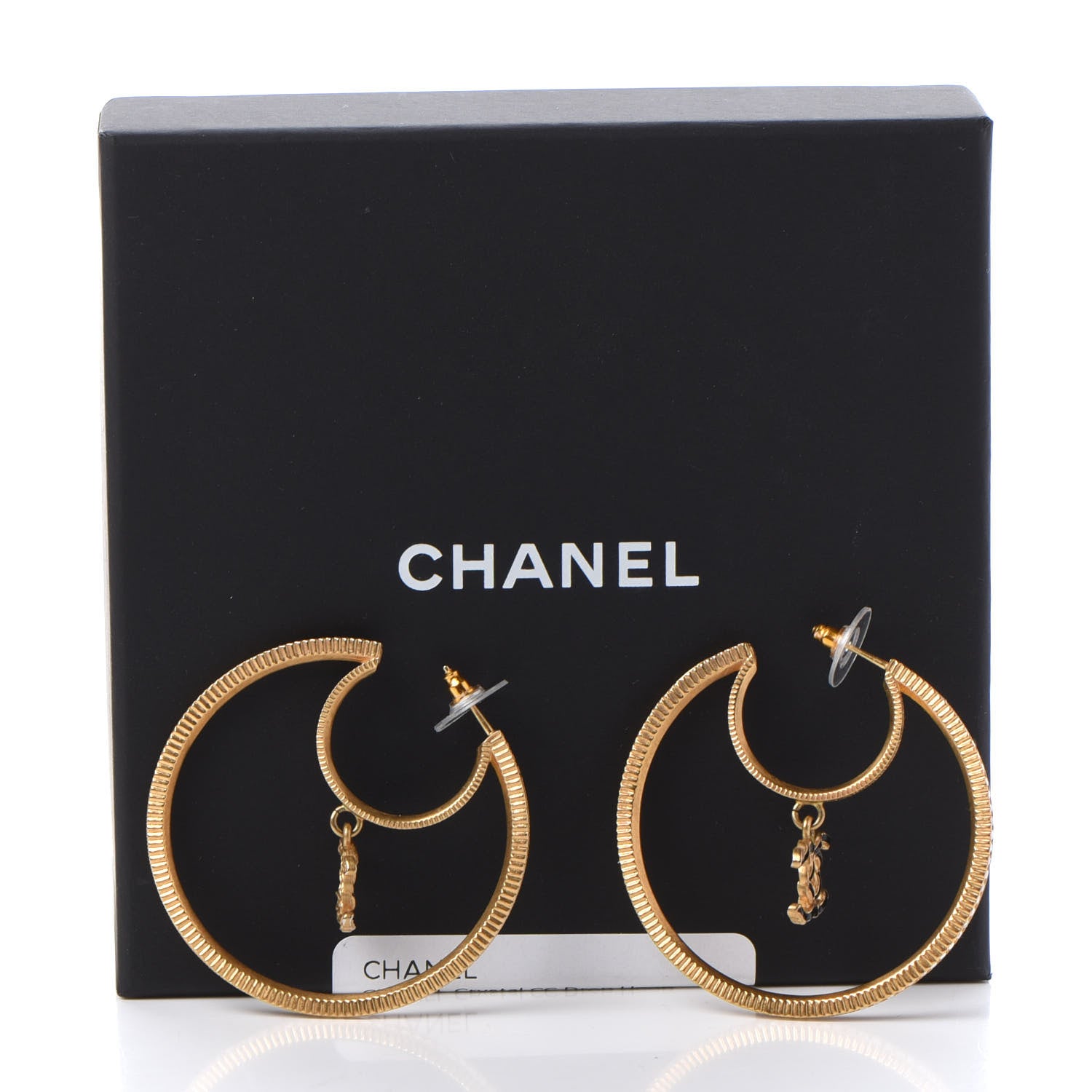 Chanel Crystal CC Drop Hoop Earrings Gold 5 of 5