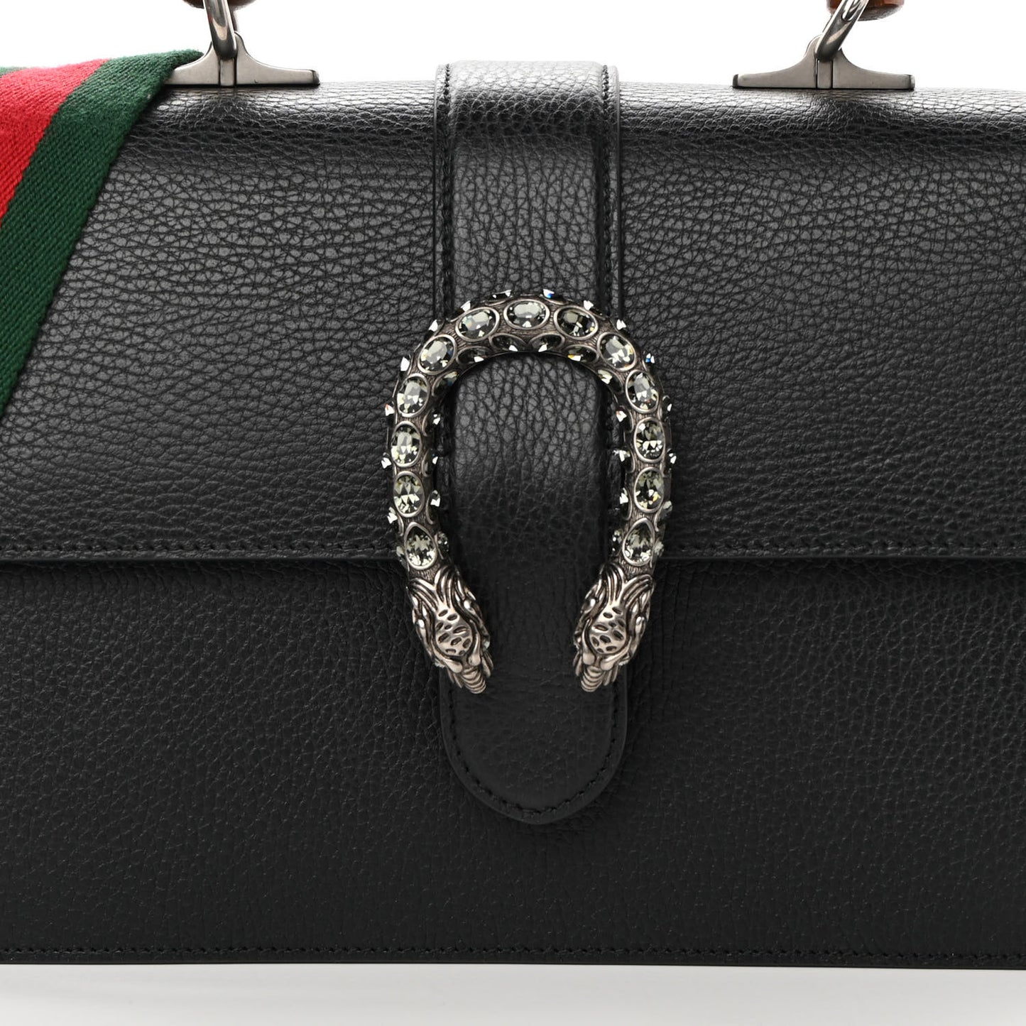 Dollar Calfskin Crystal Web Medium Dionysus Bamboo Top Handle Bag Black Black Diamond