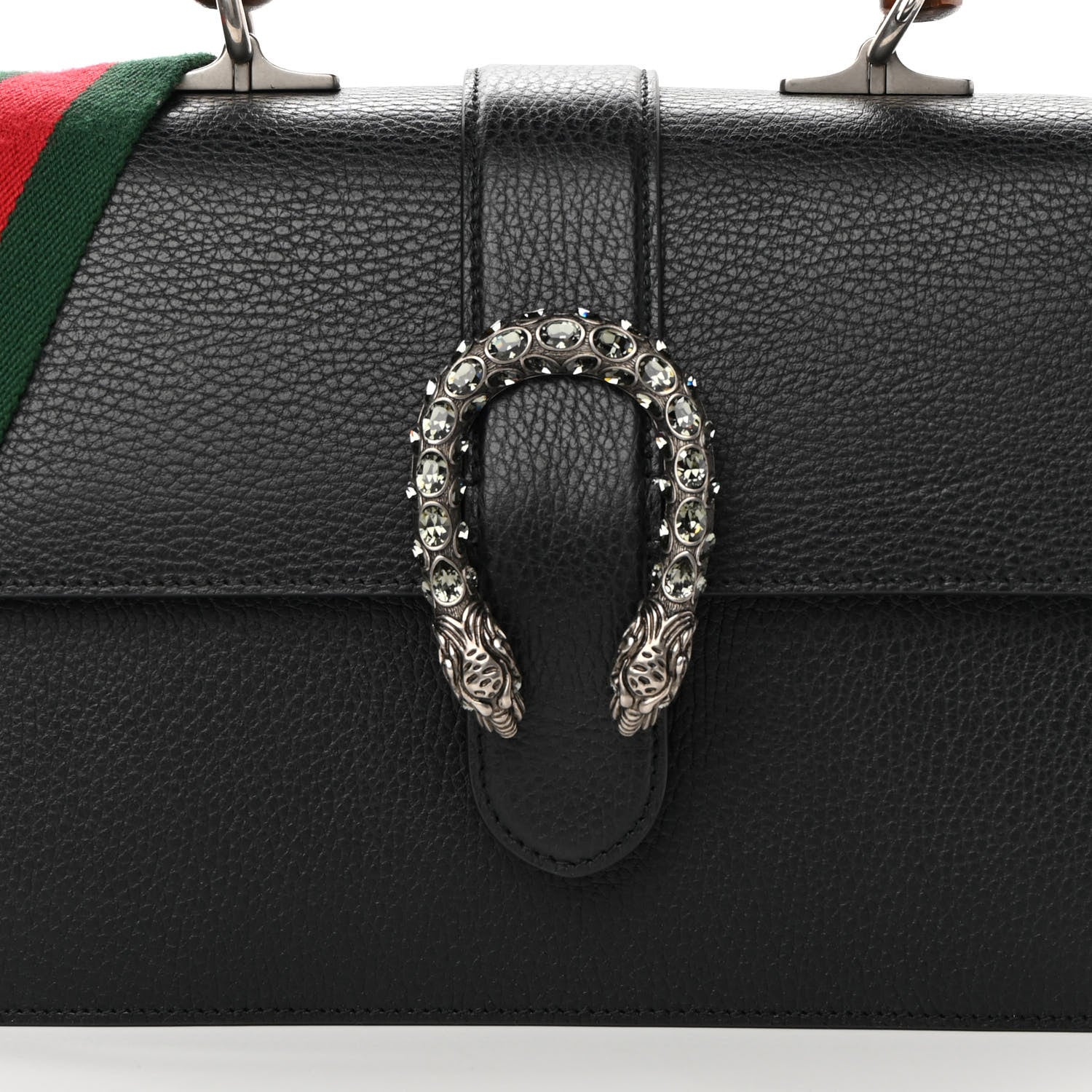 Gucci Dollar Calfskin Crystal Web Medium Dionysus Bamboo Top Handle Bag Black Black Diamond 8 of 10
