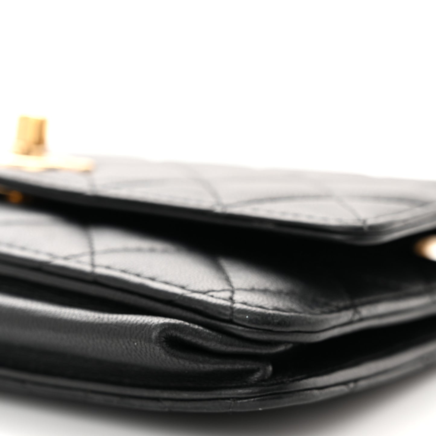 Lambskin Quilted Trendy CC Wallet On Chain WOC Black