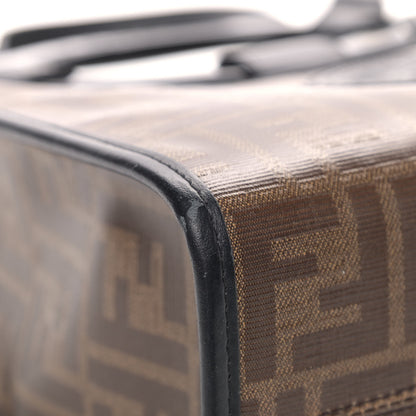 Fendi Glazed Fabric Vitello Century Plexiglass FF 1974 Stamp Patch Small Runaway Shopper Tote Mogano Panna Black 5 of 8
