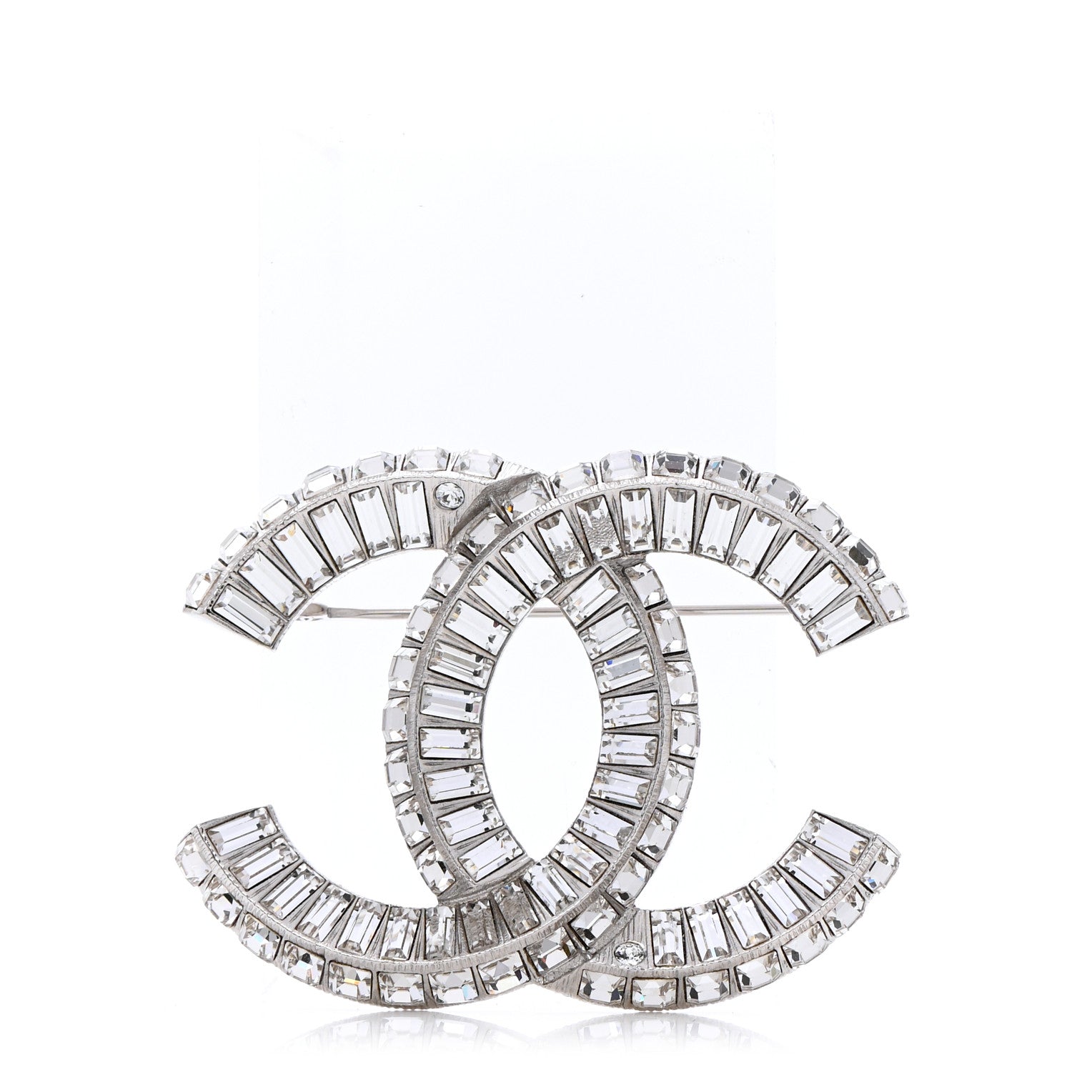 Chanel Baguette Crystal CC Brooch Silver 1 of 5