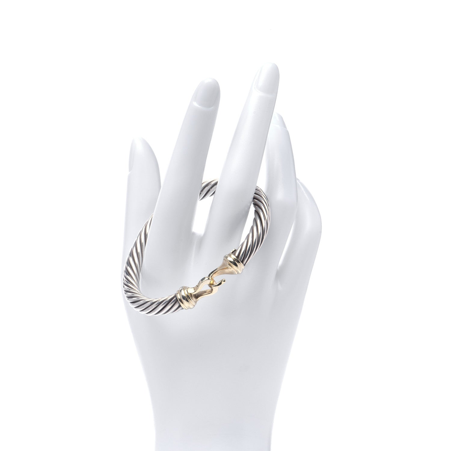 David Yurman Sterling Silver 14K Yellow Gold 7mm Cable Classic Buckle Bracelet 2 of 5
