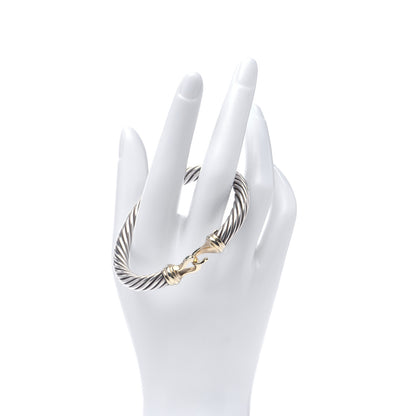 David Yurman Sterling Silver 14K Yellow Gold 7mm Cable Classic Buckle Bracelet 2 of 5