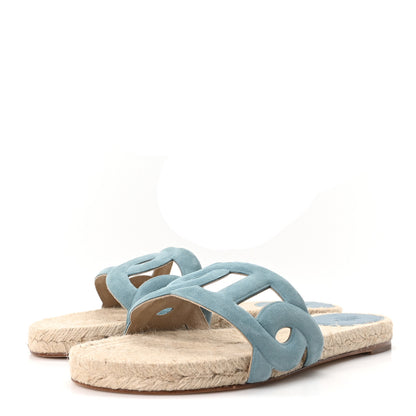 Hermes Suede Goatskin Famosa Espadrille Sandals 37 Bleu Citadin 4 of 9