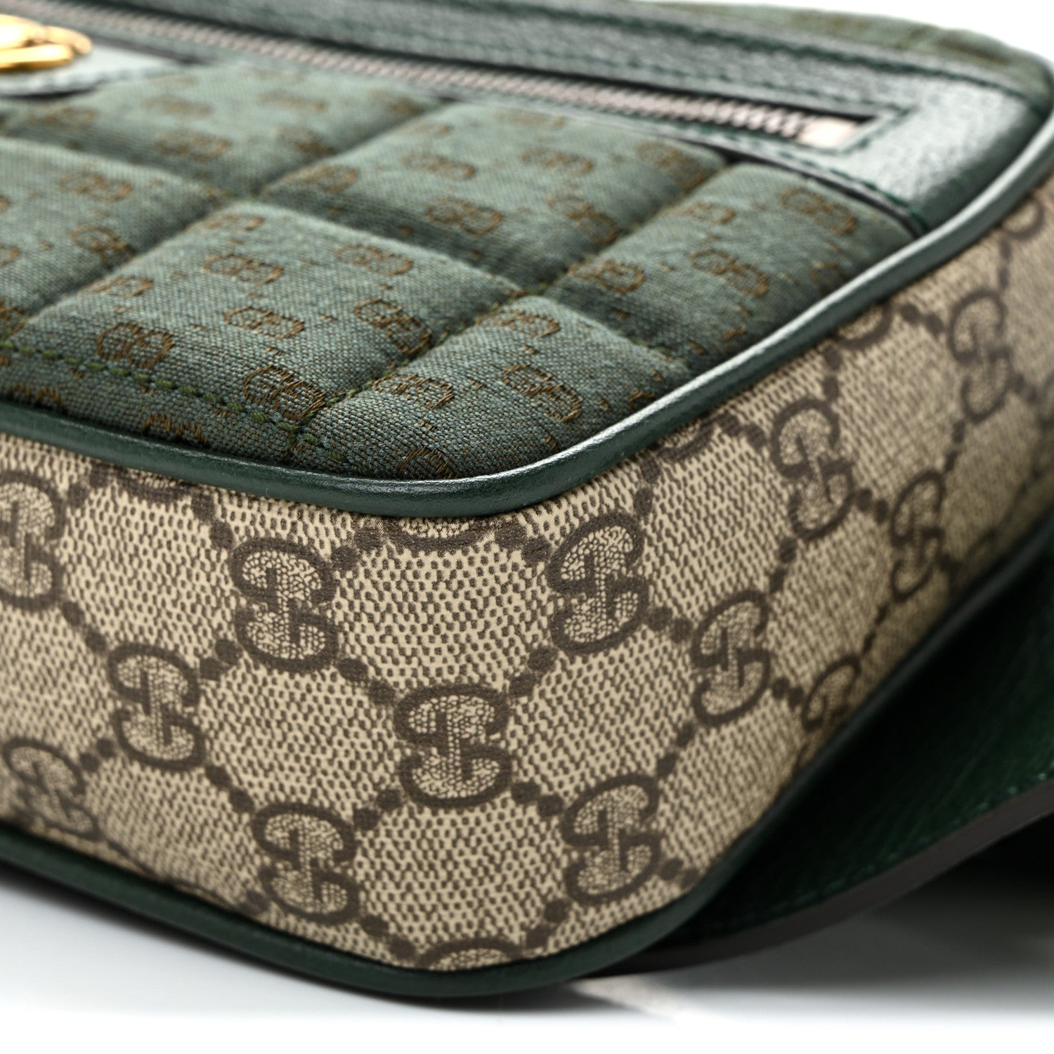 Gucci Monogram GG Mignon Textured Dollar Calfskin GG Supreme Monogram Quilted Mini GG Belt Bag Green Beige Ebony 10 of 10