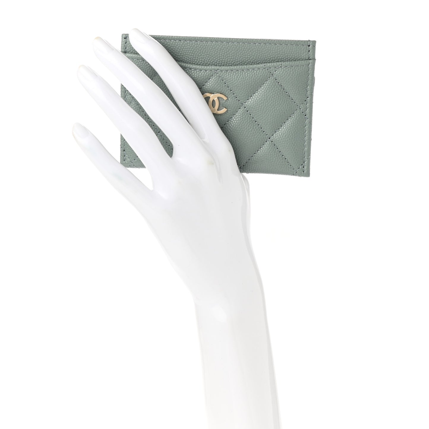 Caviar Quilted Card Holder Light Blue
