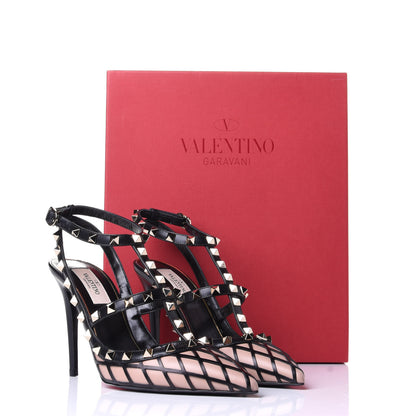 Valentino Garavani Calfskin Nappa Boudoir Rockstud Ankle Strap 100mm Pumps 38 Rose Cannelle Black 11 of 11