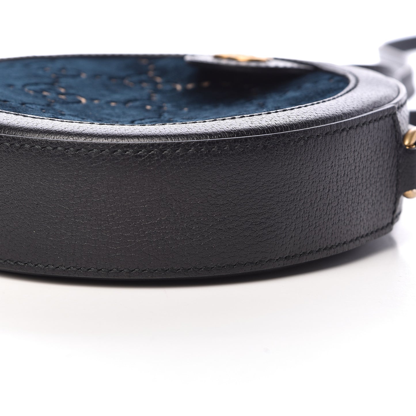 Velvet Calfskin GG Monogram Round Shoulder Bag Blue Beige