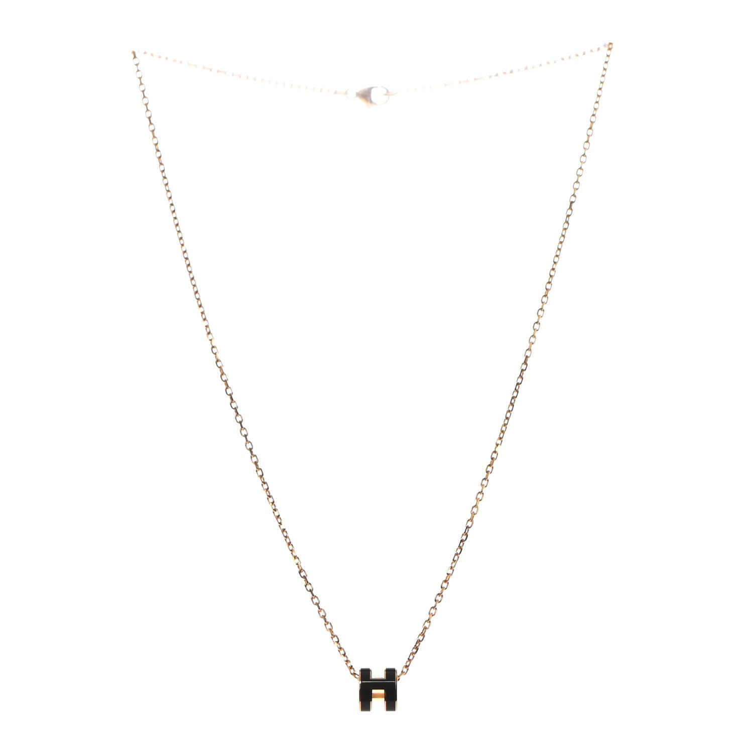 Hermes Lacquered Gold Mini Pop H Pendant Necklace Black 3 of 5