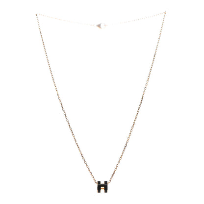Hermes Lacquered Gold Mini Pop H Pendant Necklace Black 3 of 5