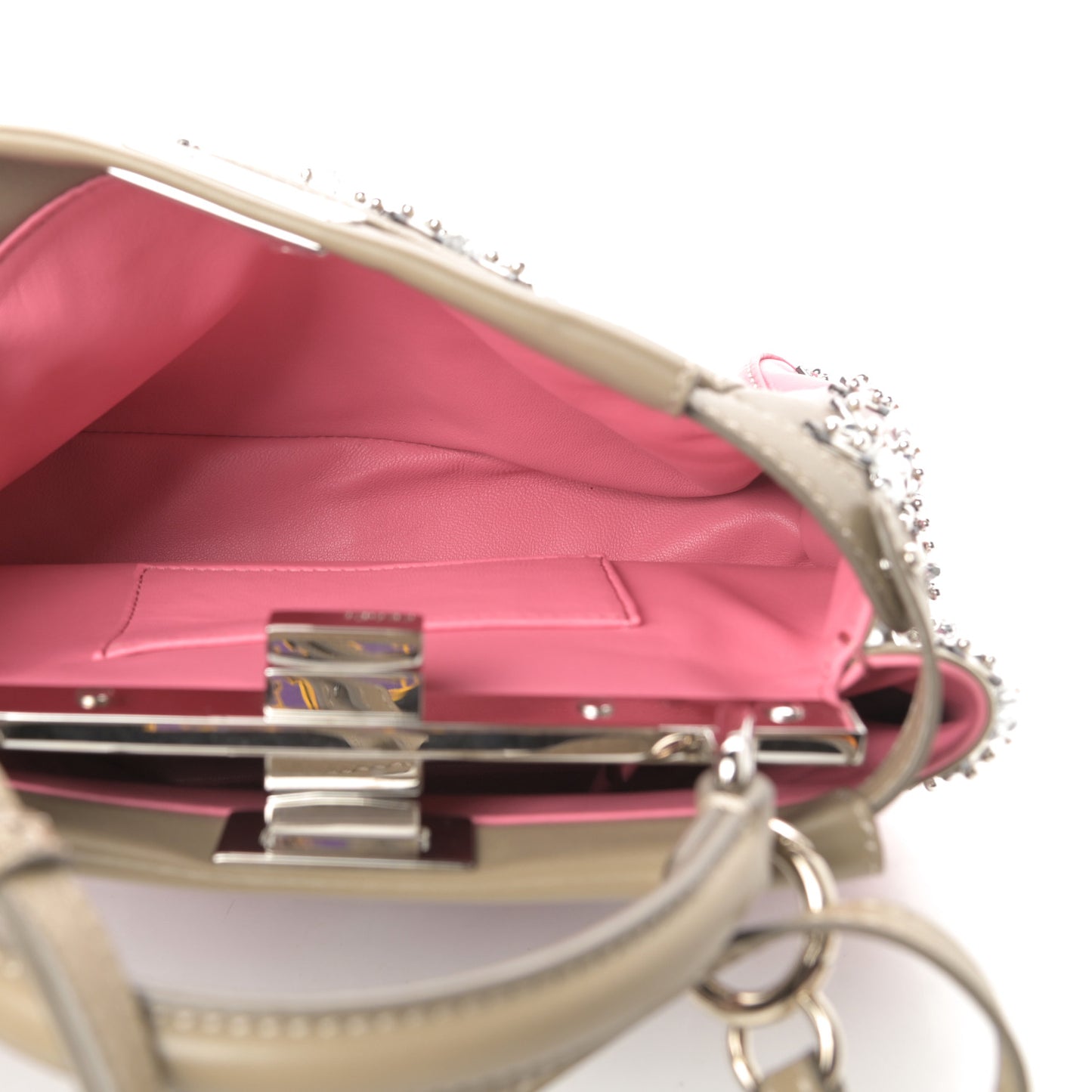 Nappa Crystal Beaded Ombre Mini Peekaboo Iconic Satchel Pink Beige
