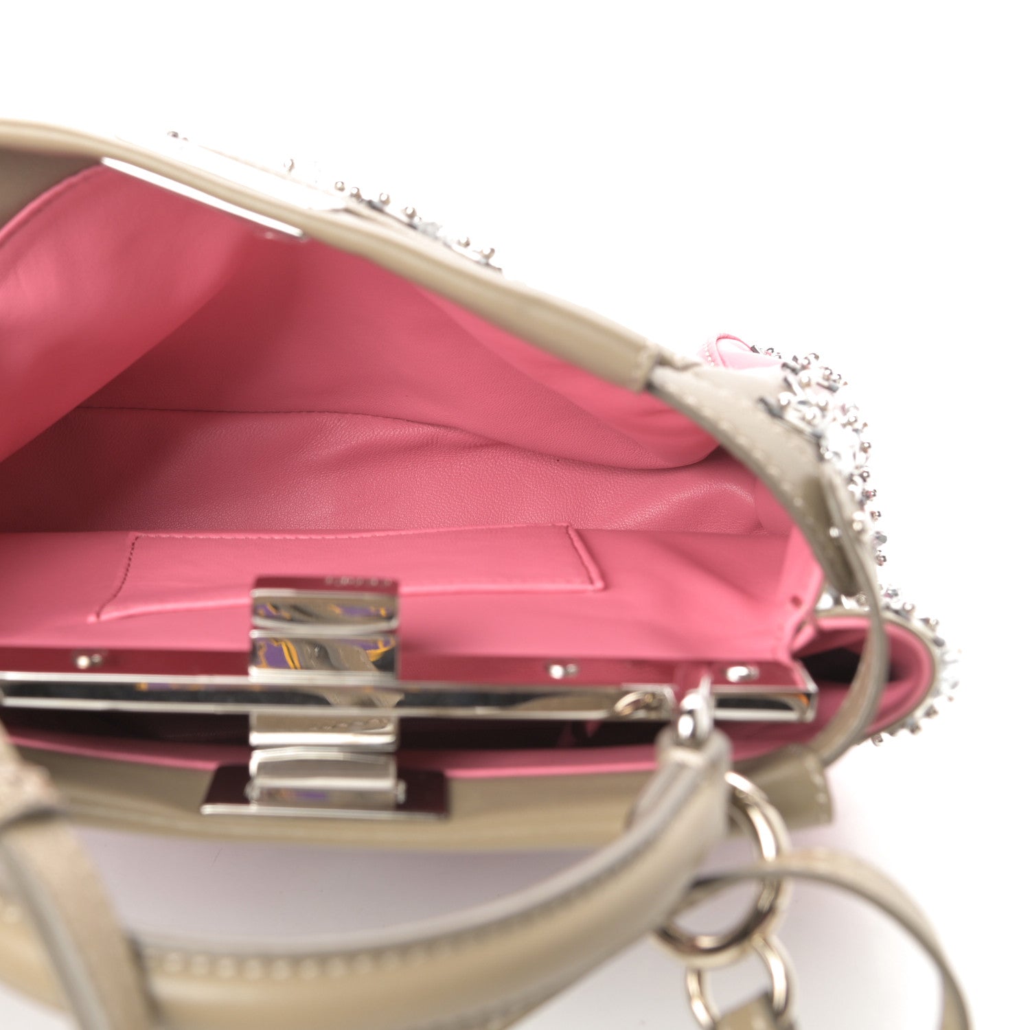 Fendi Nappa Crystal Beaded Ombre Mini Peekaboo Iconic Satchel Pink Beige 6 of 14