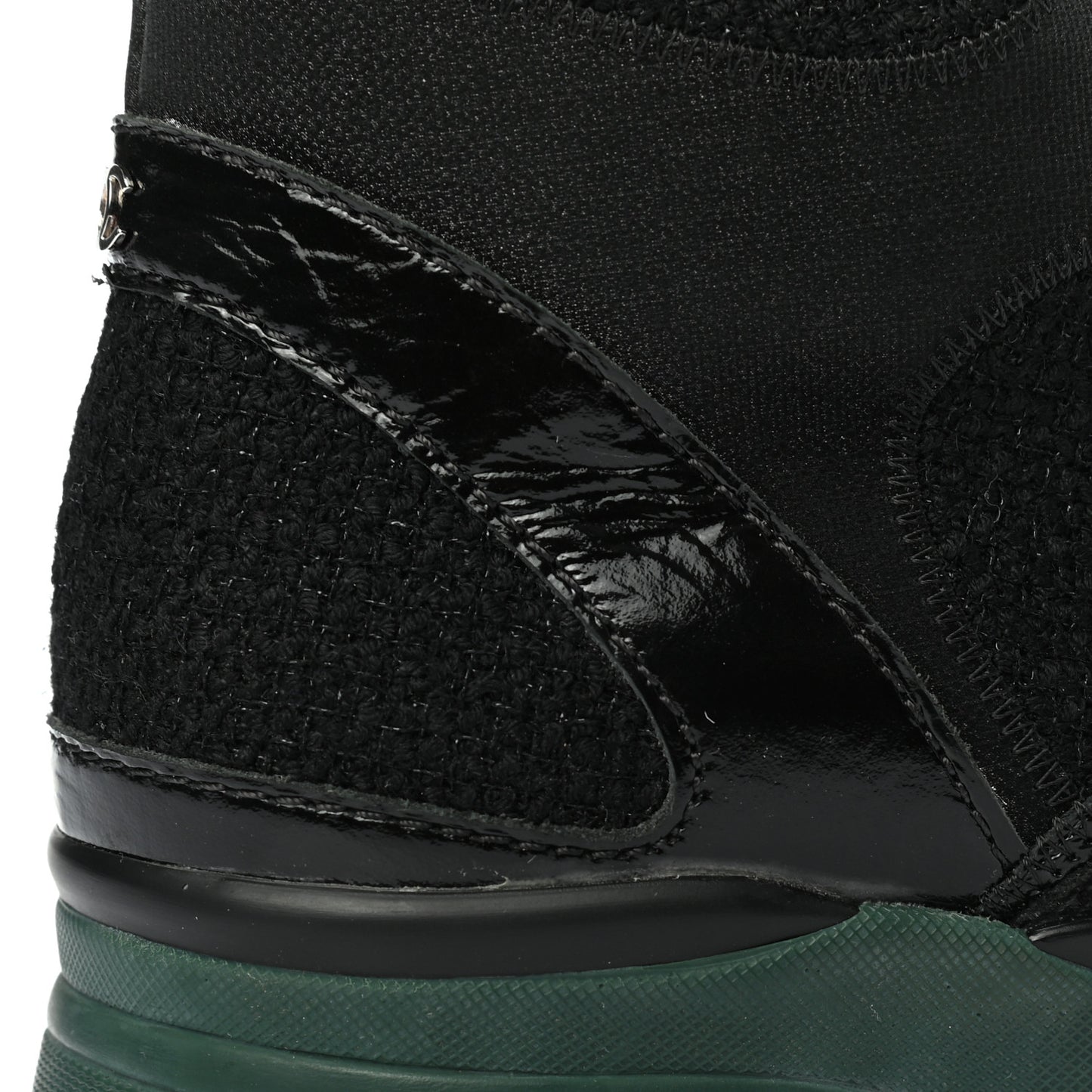 Tweed Patent Calfskin Sneaker High Boots 39 Black