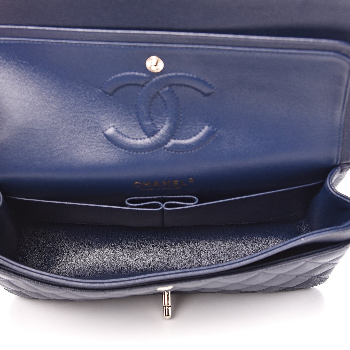 Caviar Quilted Medium Double Flap Navy
