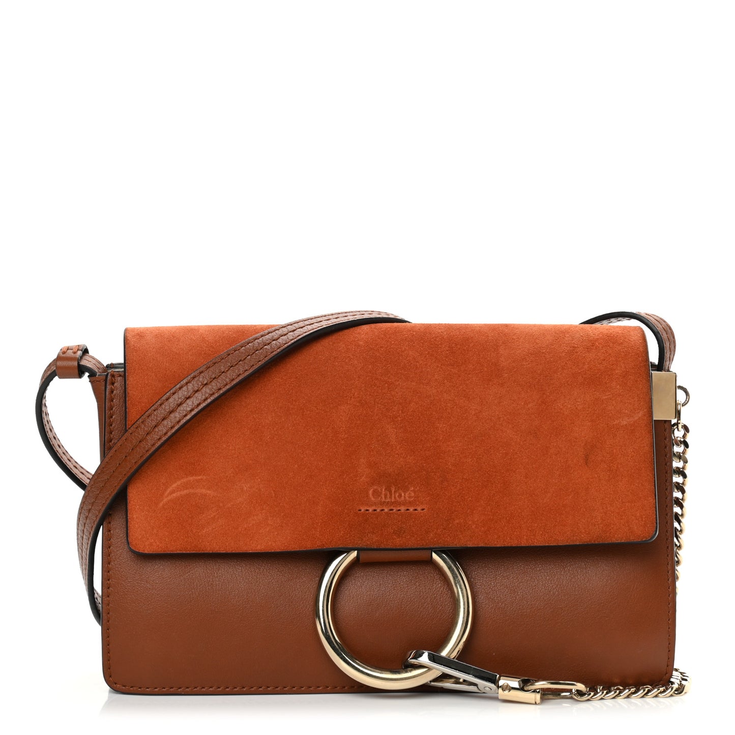 Suede Calfskin Small Faye Shoulder Bag Tobacco