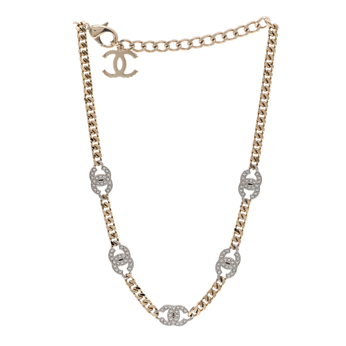 Crystal Chain CC Link Choker Gold Silver