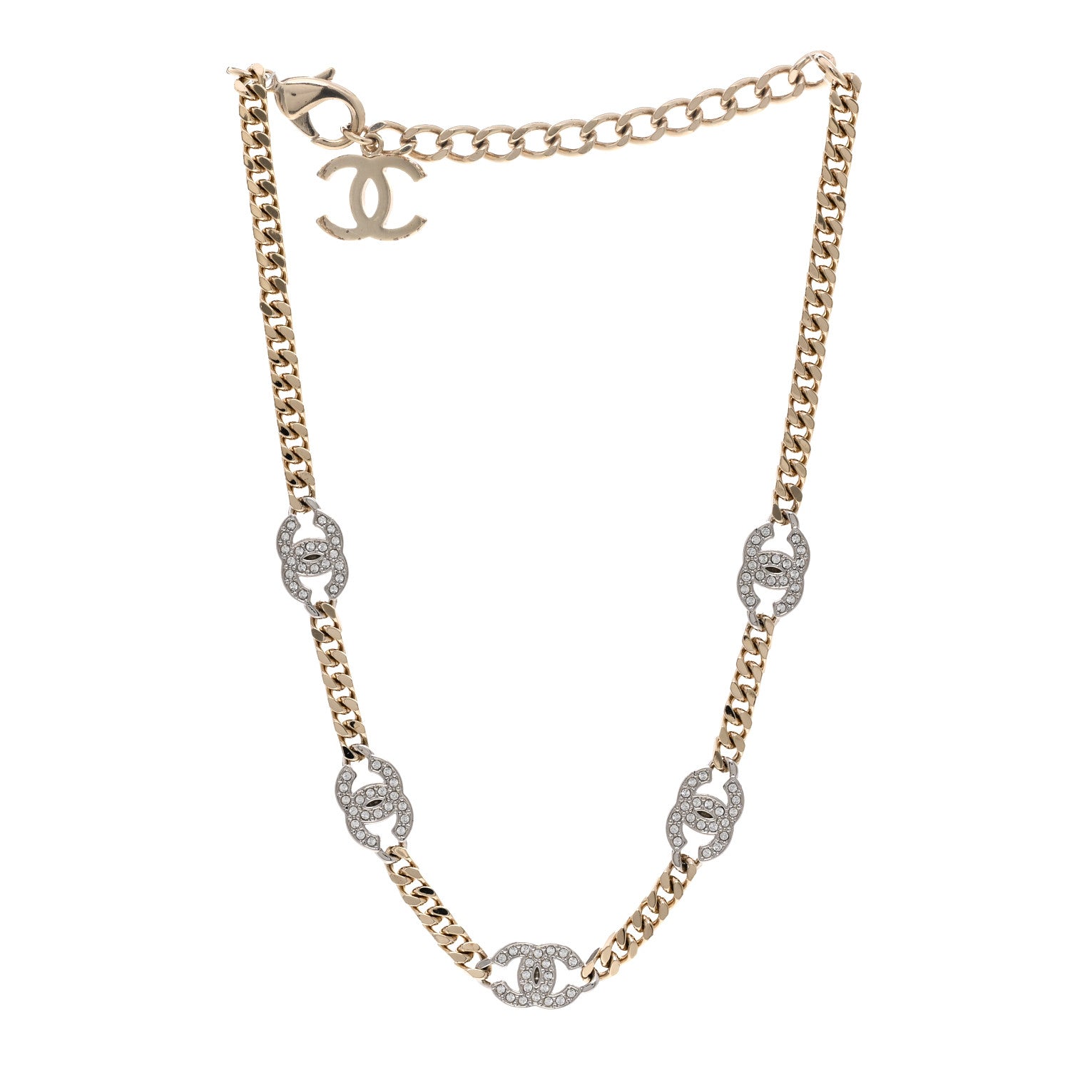 Chanel Crystal Chain CC Link Choker Gold Silver 3 of 6
