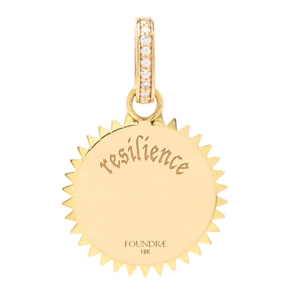 Foundrae 18K Yellow Gold Diamond Enamel Petite Champleve Resilience Medallion Pendant Black White 3 of 3