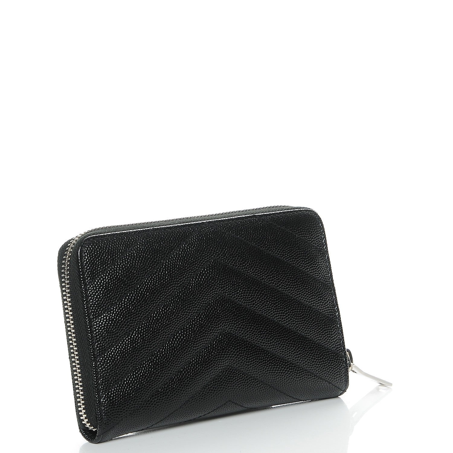 Saint Laurent Grain De Poudre Matelasse Chevron Monogram Zip Around Wallet Black 3 of 7