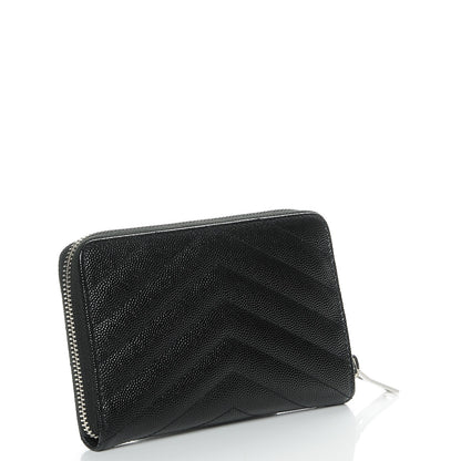 Saint Laurent Grain De Poudre Matelasse Chevron Monogram Zip Around Wallet Black 3 of 7