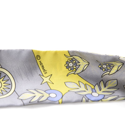 Hermes Silk La Source de Pegase Twilly Jaune Vif Gris Perle 3 of 4