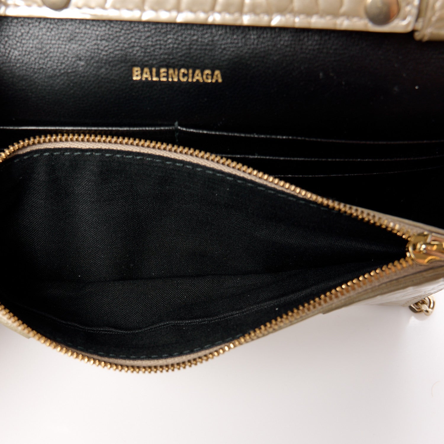 Balenciaga Metallic Calfskin Crocodile Embossed Hourglass Chain Bag Light Gold 10 of 10