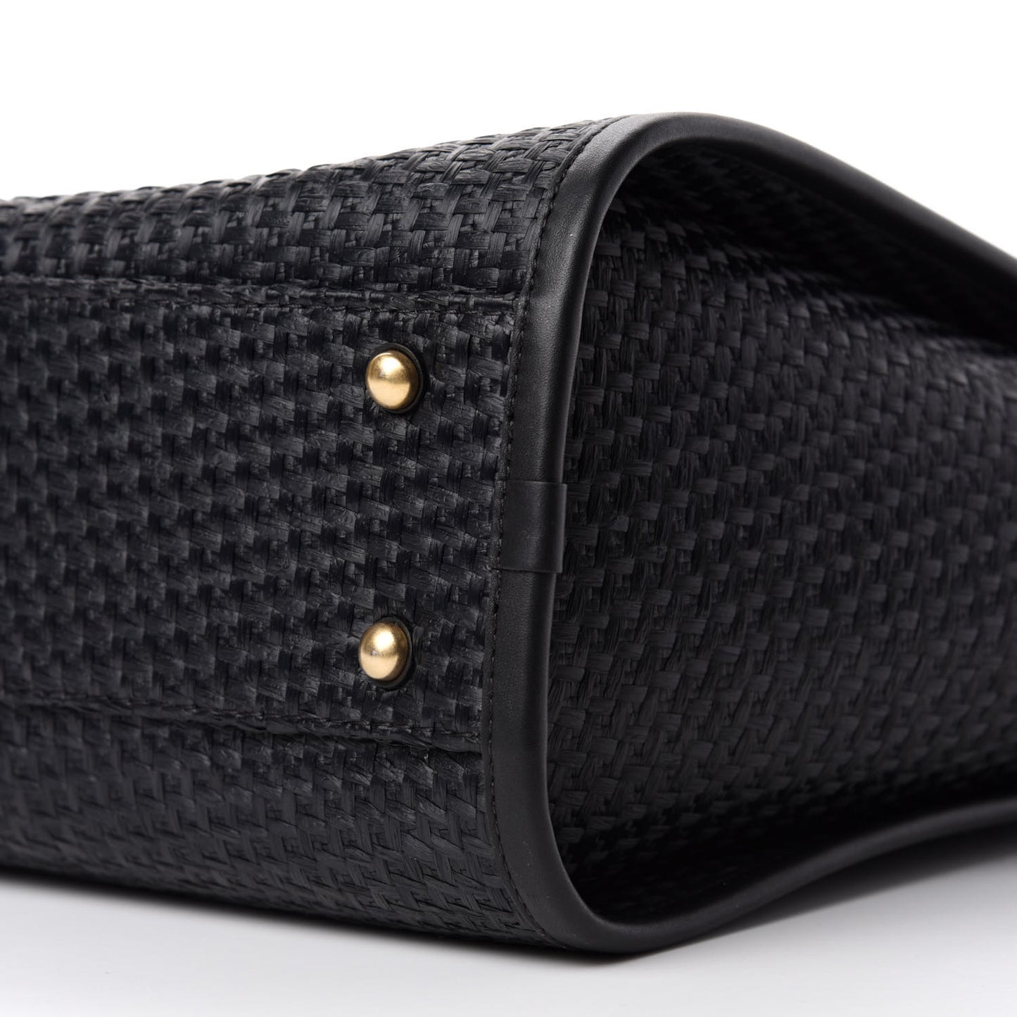 Woven Straw Raffia Small Deauville Tote Black