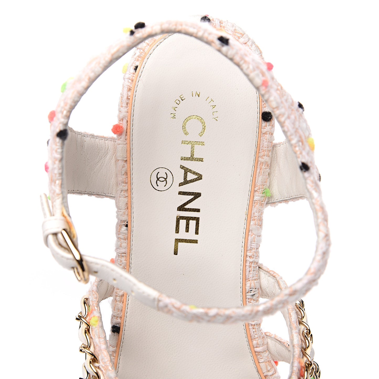 Tweed Chain Platform Sandals 41 Coral White