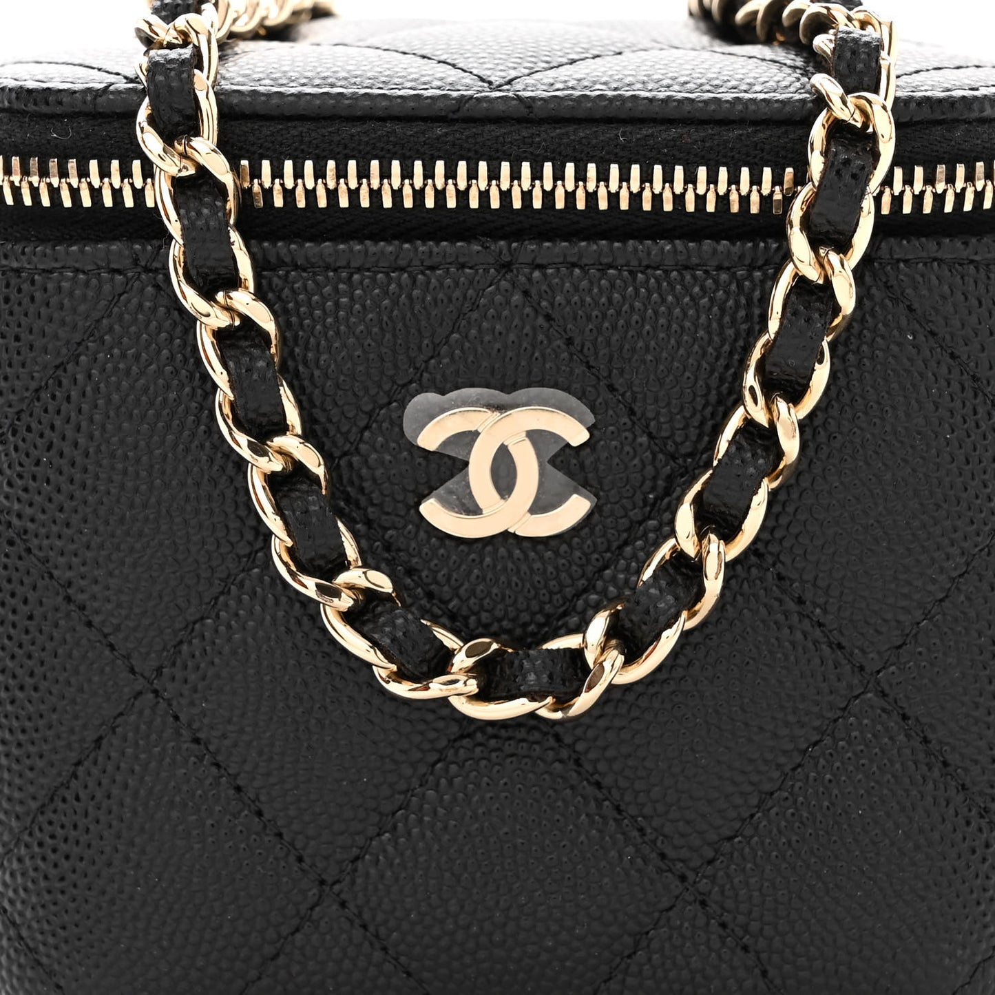 Caviar Quilted Mini Vanity Case With Chain Black