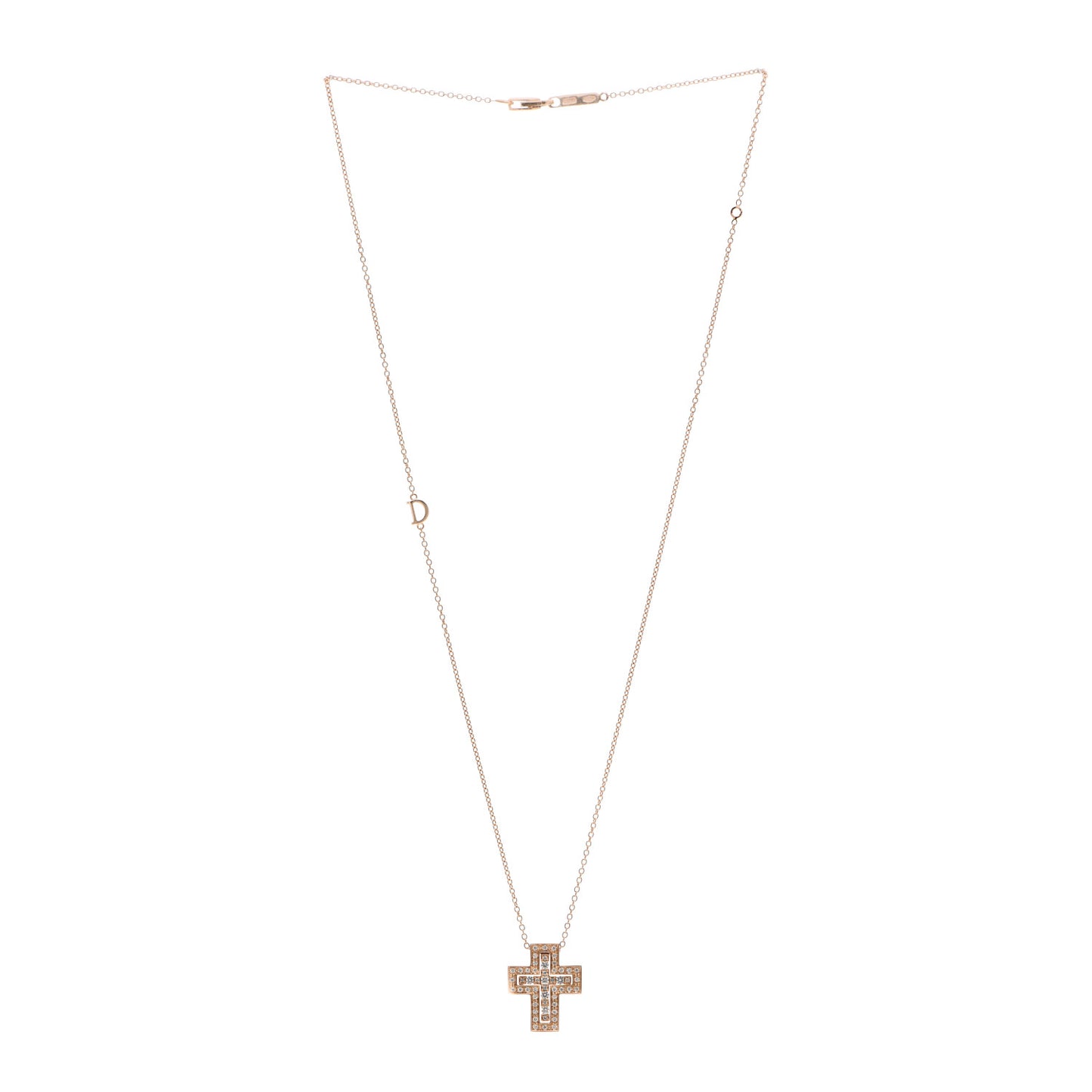 18K Rose Gold Diamond Belle Epoque Cross Pendant Necklace