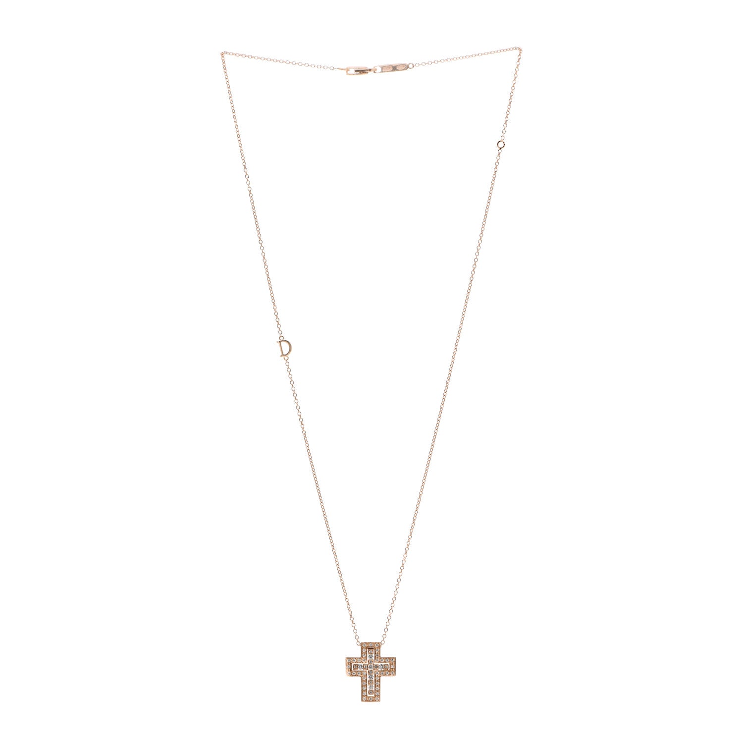 Damiani 18K Rose Gold Diamond Belle Epoque Cross Pendant Necklace 3 of 5
