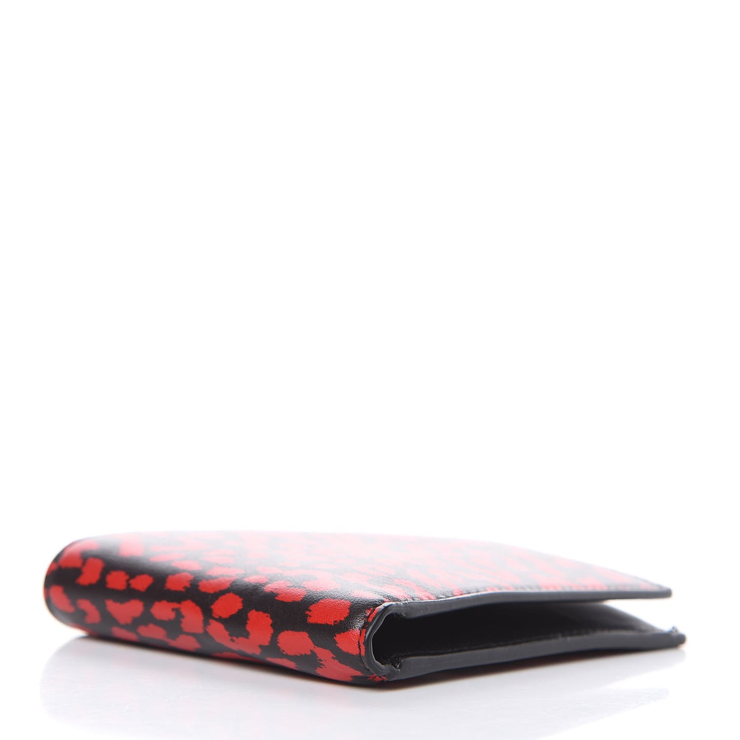 Calfskin Baby Cat Print Bifold Wallet Black Red