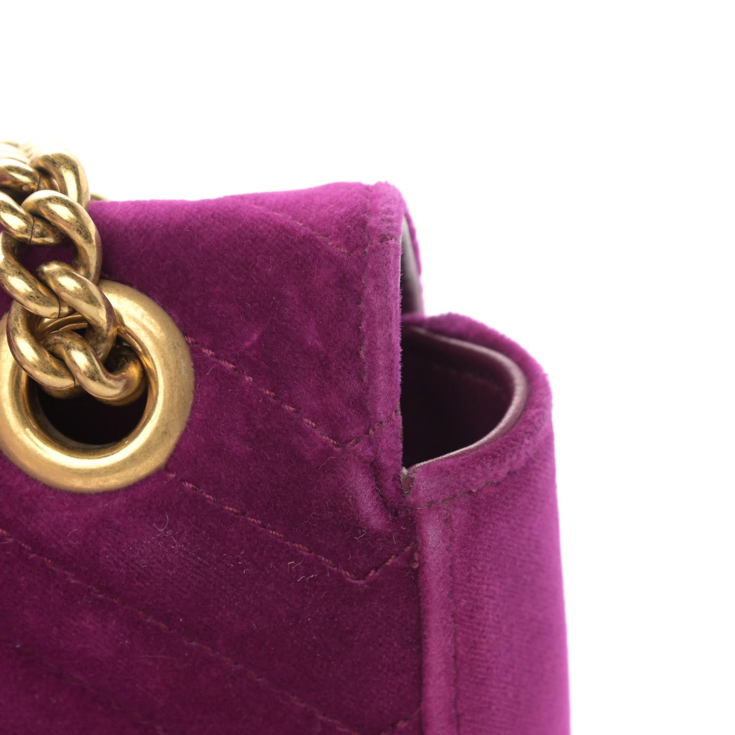 Velvet Matelasse Small GG Marmont Shoulder Bag Fuchsia Violet Cyclamen