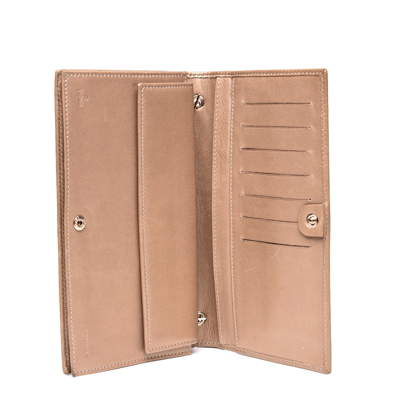 Fendi Metallic Nappa Logo Embossed Long Wallet On Chain Gold 4 of 12