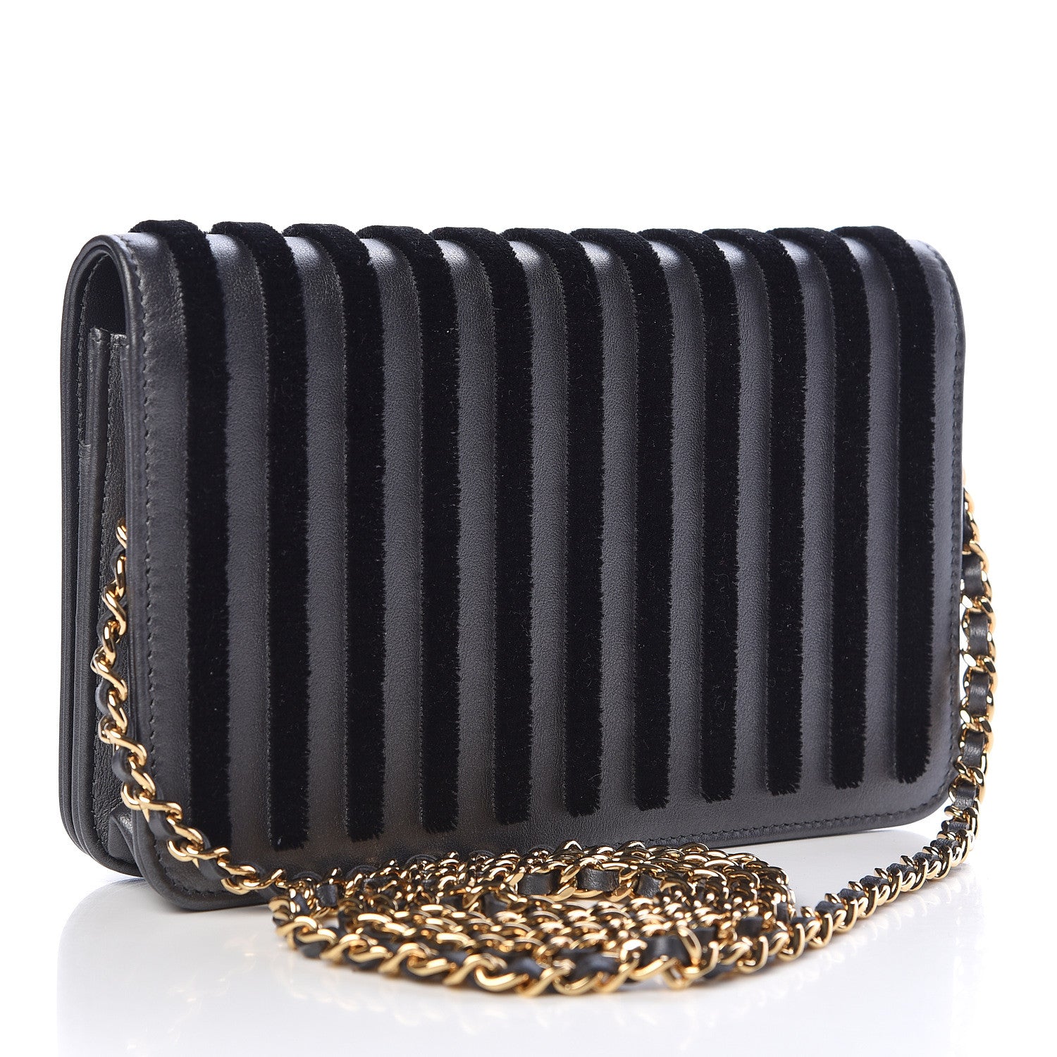 Chanel Iridescent Calfskin Velvet Stripe Wallet On Chain WOC Purple 3 of 11