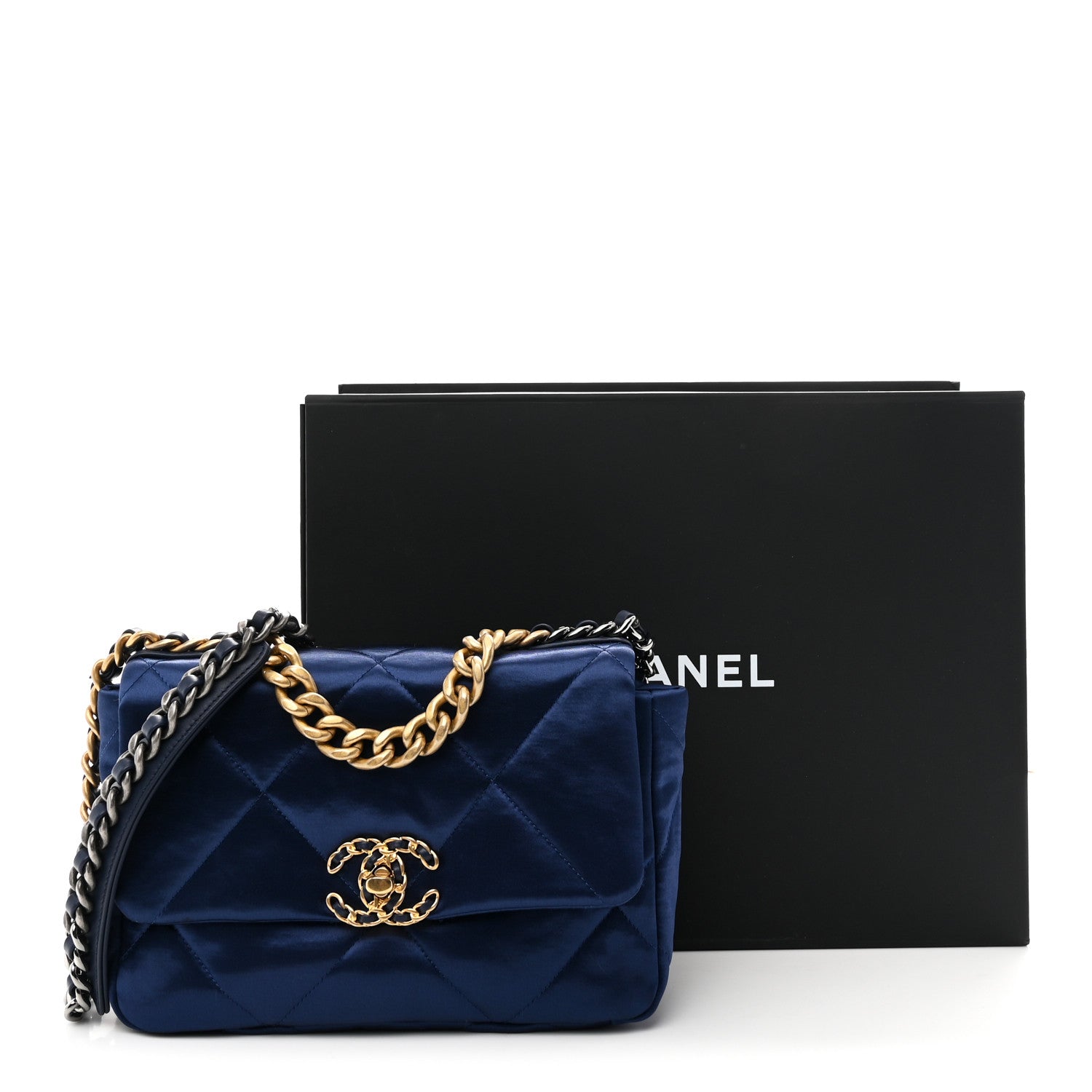 Chanel Satin Quilted Medium Chanel 19 Flap Blue 11 of 11
