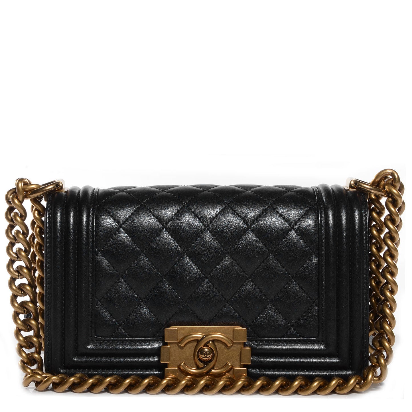 Lambskin Quilted Small Boy Flap Black