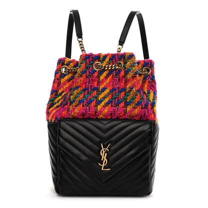 Saint Laurent Tweed Lambskin Matelasse Monogram Joe Backpack Black Rosso Multicolor 1 of 10