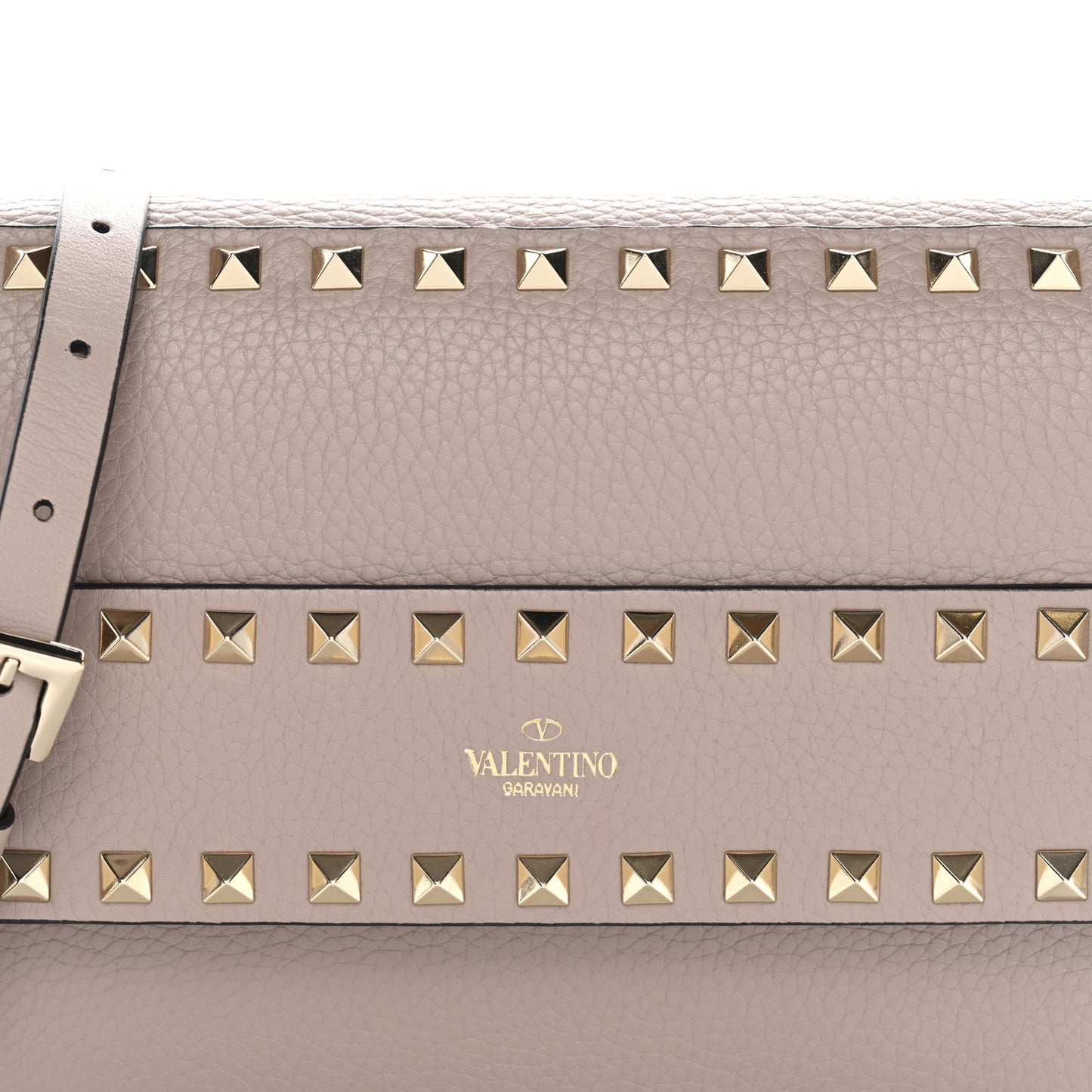 Pebbled Calfskin Rockstud Side Slip Crossbody Poudre