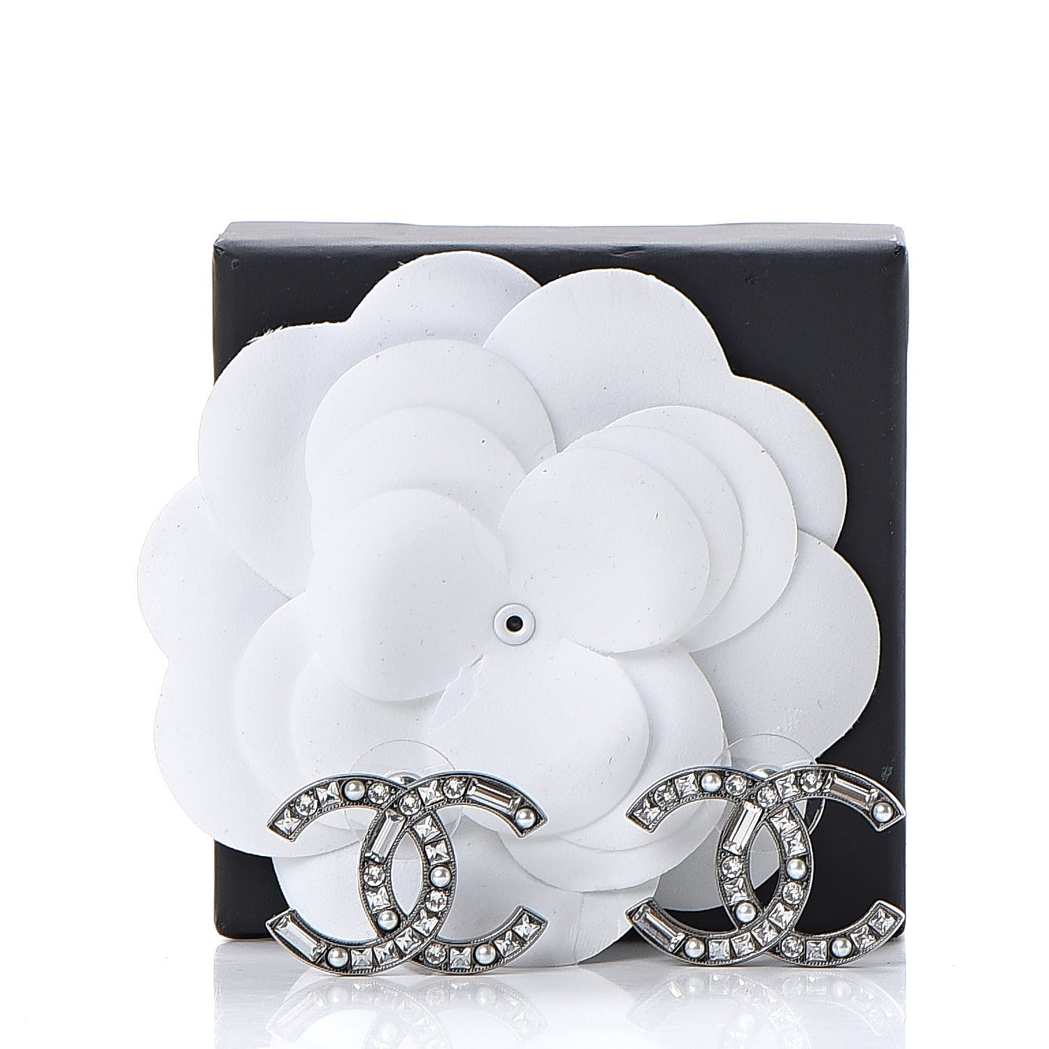 Chanel Crystal CC Earrings Silver 6 of 6